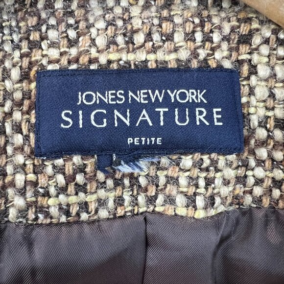 Jones New York Signature Womens Boucle Tweed Blazer Tan Brown Classic Petite Sma - Picture 6 of 16